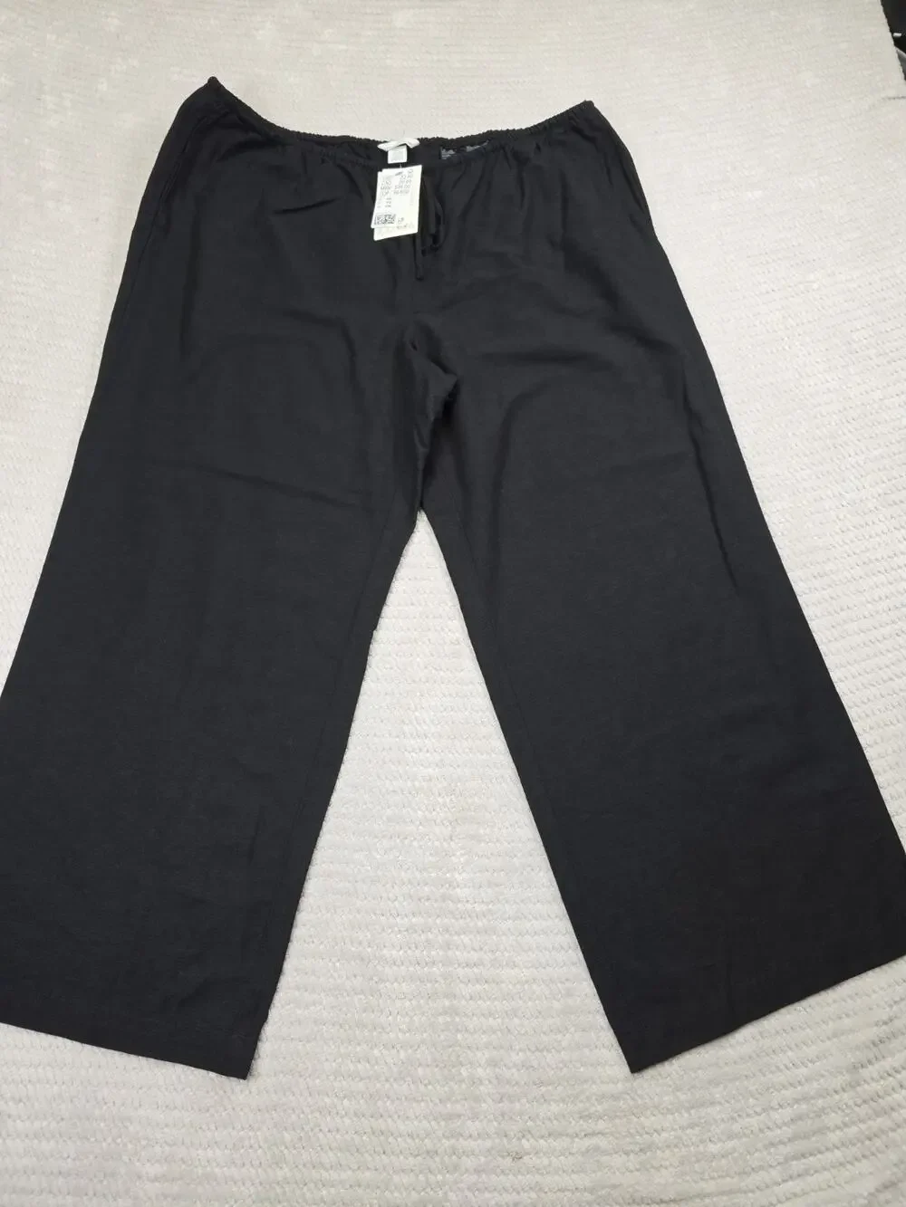 H&M Pants Womens 2X Black Wide Leg Linen Blend Draw String New